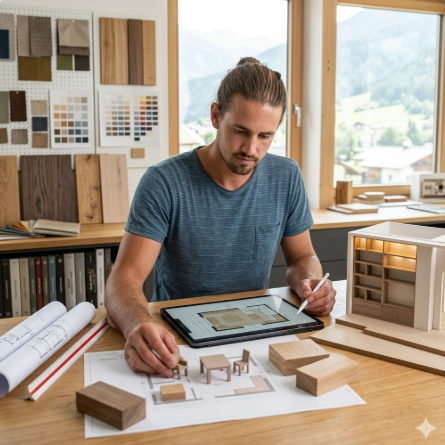 Lukas Federbusch bei der Planung – Tischlermeister Lienz, Osttirol